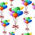 Seamless pattern heart-shaped colored balloons for Valentines Day. Royalty Free Stock Photo