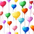 Seamless pattern heart-shaped colored balloons in the white background. Royalty Free Stock Photo
