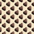 Seamless pattern with heart shaped gingerbread in chocolate glaze and colored sprinkles. Flat Lay oblique position. Royalty Free Stock Photo