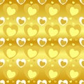 Seamless pattern of heart texture in yellow color, different heart sizes on gold gradient yellow background.