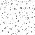 Seamless Pattern with Hearts ans Dots. Simple Hand Drawn Pattern with Doodle Scatter Hearts. Vector Love Texture