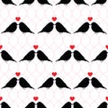 Seamless pattern hearts and birds kissing on textured background Royalty Free Stock Photo