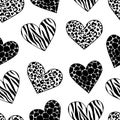 Seamless pattern hearts black and white animal print vector illustration Royalty Free Stock Photo