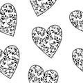 Seamless pattern hearts black and white with flowers vector illustration Royalty Free Stock Photo