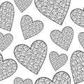 Seamless pattern hearts black and white with roses vector illustration Royalty Free Stock Photo