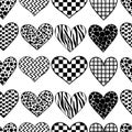Seamless pattern hearts black and white vector illustration Royalty Free Stock Photo