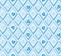 Seamless pattern with hearts and blue diamonds