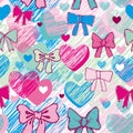 Seamless pattern with hearts and bows. pink, blue