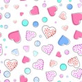 Seamless pattern with hearts and circles for Valentines Day.