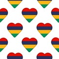 Seamless pattern from the hearts with flag of Republic of Mauritius.