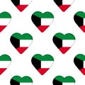 Seamless pattern from the hearts with flag of State of Kuwait.