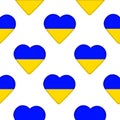Seamless pattern from the hearts with flag of Ukraine. Royalty Free Stock Photo