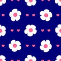 Seamless pattern with hearts and flowers. Cute print for girls.