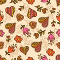 Seamless pattern hearts and flowers