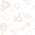 Seamless pattern with hearts likes thumbs up social media platform flat vector illustration on white background Royalty Free Stock Photo