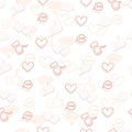 Seamless pattern with hearts likes thumbs up social media platform flat vector illustration on white background Royalty Free Stock Photo