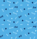 Seamless pattern with hearts and love, lounge text on a blue background