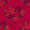 Seamless pattern with hearts made of red rose