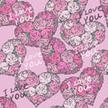 Seamless pattern with hearts made of red rose