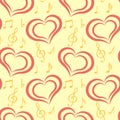 seamless pattern, hearts and music signs, love is music, for Valentine\'s Day Royalty Free Stock Photo