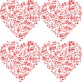 Seamless pattern, hearts, musical notes, treble clef and staves. Black design on white background for textile, paper, cover Royalty Free Stock Photo