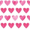 Vector seamless pattern with hearts painted by watercolor. Pinc hearts seamless pattern. Royalty Free Stock Photo