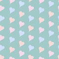 Seamless pattern with hearts. Pastel hearts on a blue background. Hand drawing for notebooks, stationery, diaries and