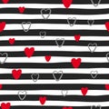 Seamless pattern with hearts on a striped background Royalty Free Stock Photo