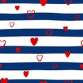 Seamless pattern with hearts on a striped background Royalty Free Stock Photo