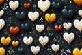 seamless pattern with hearts texture on black background for holiday wrapping paper for valentine's day gift Royalty Free Stock Photo