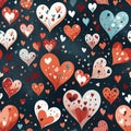 seamless pattern with hearts texture on black background for holiday wrapping paper for valentine's day gift Royalty Free Stock Photo