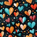 seamless pattern with hearts texture on black background for holiday wrapping paper for valentine's day gift Royalty Free Stock Photo