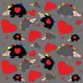 Hedgehog and hearts seamless pattern - vector