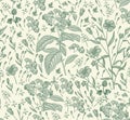 Seamless pattern Heliotrope Flax isolated flowers Vintage background Drawing engraving Vector illustration