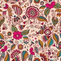 Seamless pattern with henna mehndi floral elements. Hand-darwn coloful vector illustration