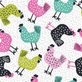 Seamless pattern with hens and hand drawn elements reative baby texture