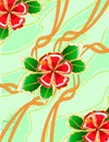 Red hibiscus flower on pastel green background