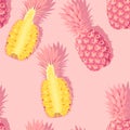 Seamless pattern with high detail pink pineapples