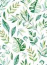 Seamless pattern with high quality hand painted watercolor tropical leaves. Royalty Free Stock Photo