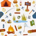 Seamless pattern. Hiking and camping.