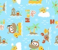 Vector seamless pattern of hippo holidays in beach