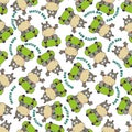 Seamless pattern with hippo on skate board, For fabric textile, nursery, baby clothes, background, textile, wrapping paper and