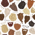 Seamless pattern of hipster beards and eyeglasses.