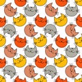 Seamless pattern with Hipster Cute Cats. Funny lovely Cats. Cloth design, wallpaper.