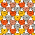 Seamless pattern with Hipster Cute Cats. Funny lovely Cats. Cloth design, wallpaper.