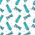 Seamless pattern for the holiday father`s day. ties in blue stripes on a white background. abstract print with blue ties and mint, Royalty Free Stock Photo