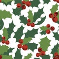 Seamless pattern of holly branches. Decorative element with holly tree. Royalty Free Stock Photo