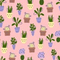 seamless pattern with home flower in a pott Royalty Free Stock Photo