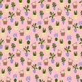 seamless pattern with home flower in a pott Royalty Free Stock Photo
