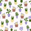 seamless pattern with home flower in a pott Royalty Free Stock Photo
